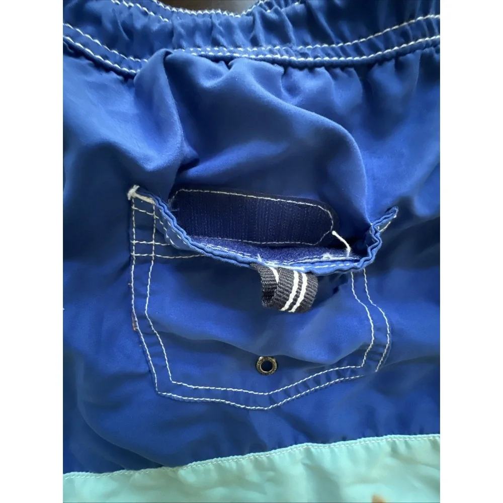 Nautica Boys Large 14 16 Blue Green White Colorblock Swim Shorts Trunk 3 pockets